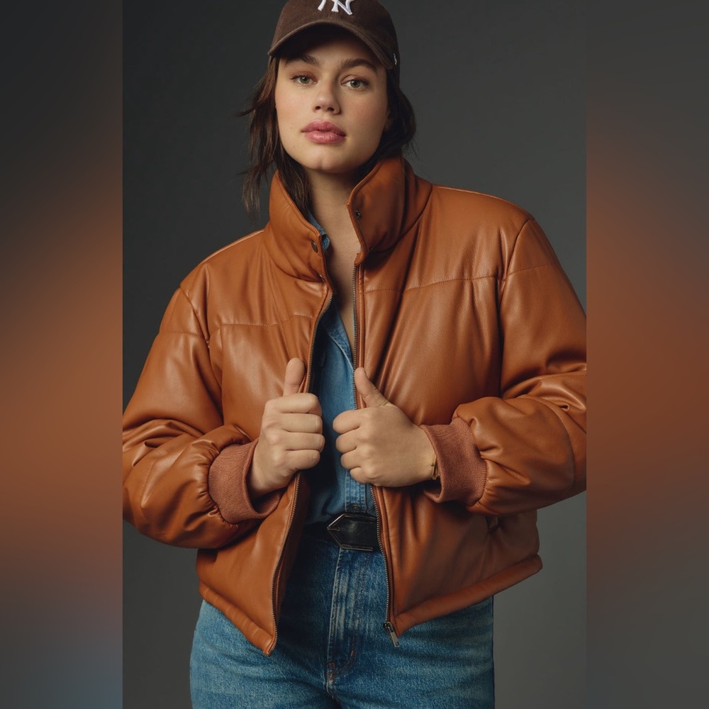 Anthropologie Faux Leather Puffer Jacket